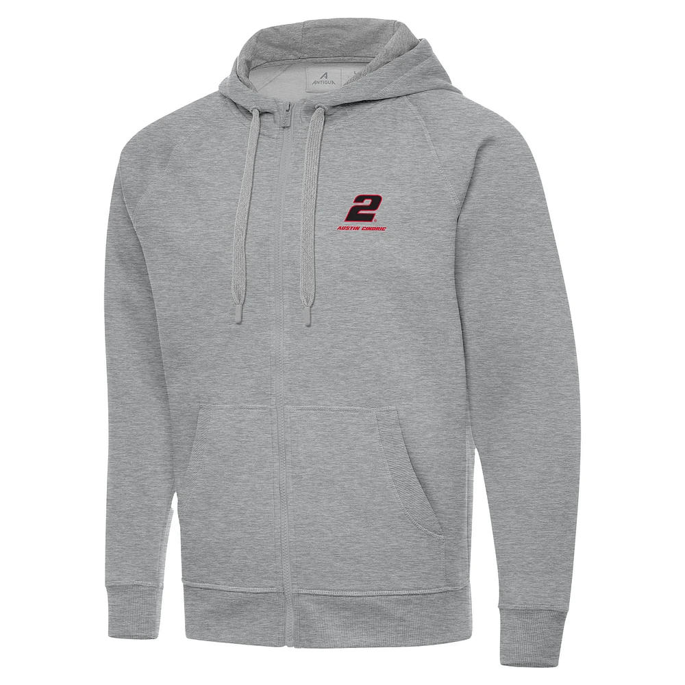 Men's Antigua Heather Gray Austin Cindric Victory Full-Zip Hoodie