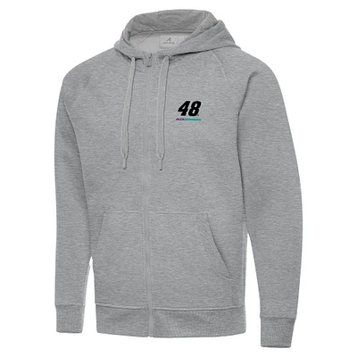 Men's Antigua Heather Gray Alex Bowman Victory Full-Zip Hoodie