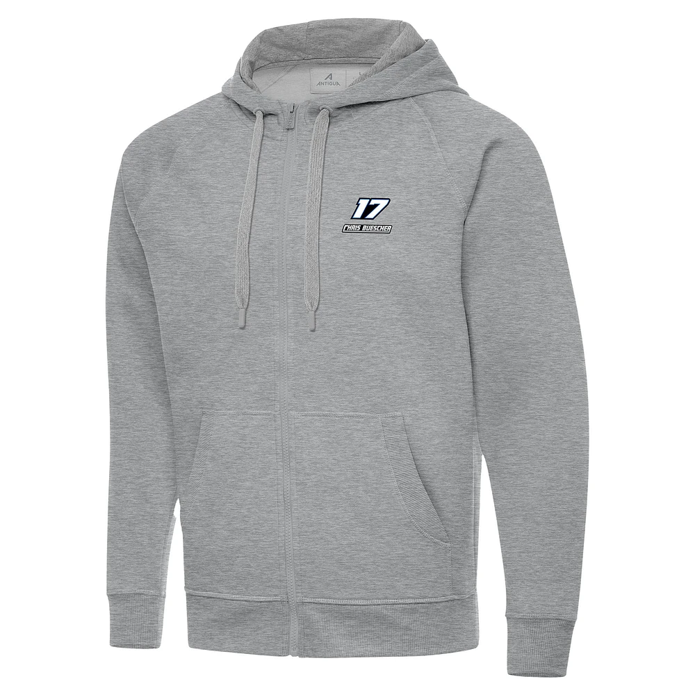 Men's Antigua Heather Gray Chris Buescher Victory Full-Zip Hoodie