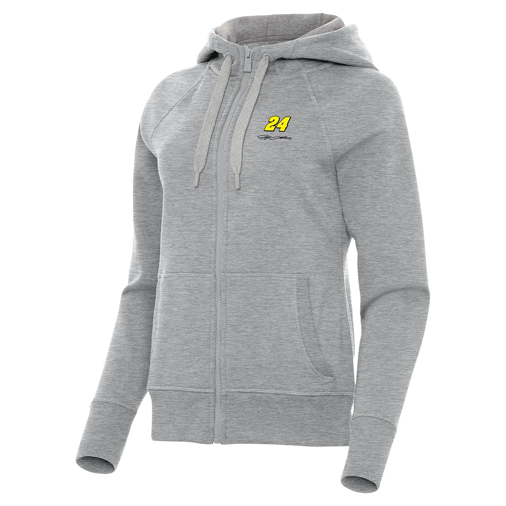 Women's Antigua Heather Gray Jeff Gordon Victory Full-Zip Hoodie