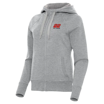 Women's Antigua Heather Gray Joey Logano Victory Full-Zip Hoodie