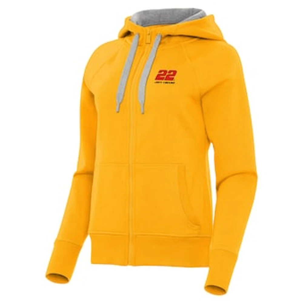 Women's Antigua Gold Joey Logano Victory Full-Zip Hoodie