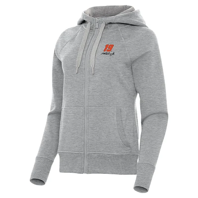 Women's Antigua Heather Gray Martin Truex Jr Victory Full-Zip Hoodie