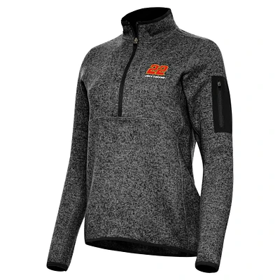 Women's Antigua Heather Black Joey Logano Fortune Half-Zip Pullover Jacket