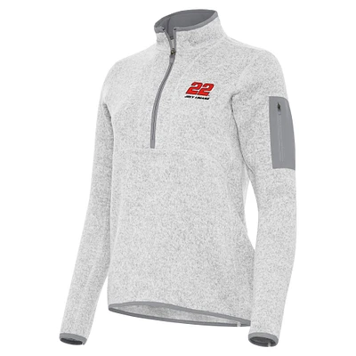 Women's Antigua Heather Gray Joey Logano Fortune Half-Zip Pullover Jacket