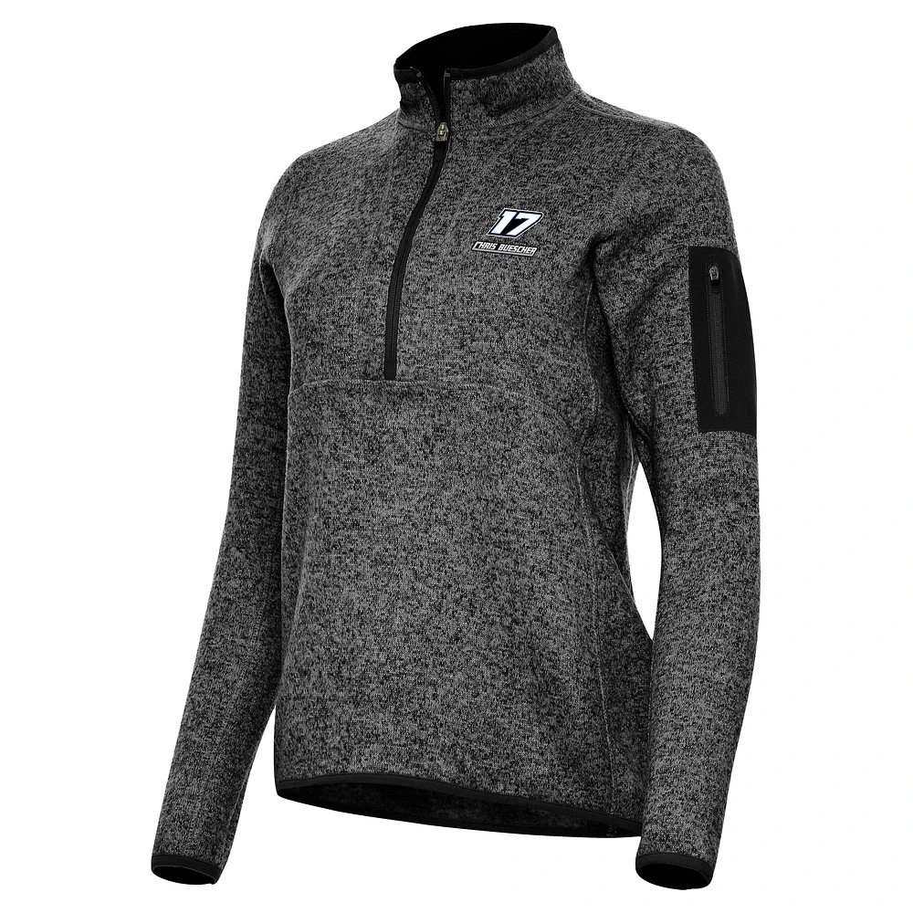 Women's Antigua Heather Black Chris Buescher Fortune Half-Zip Pullover Jacket