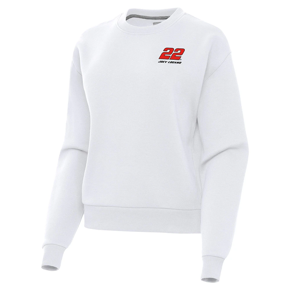 Women's Antigua White Joey Logano Victory Pullover Sweatshirt