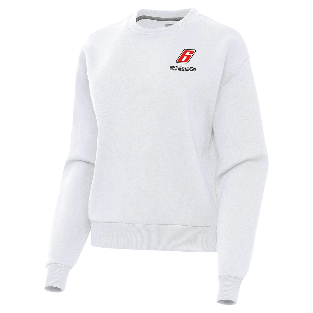 Women's Antigua White Brad Keselowski Victory Pullover Sweatshirt