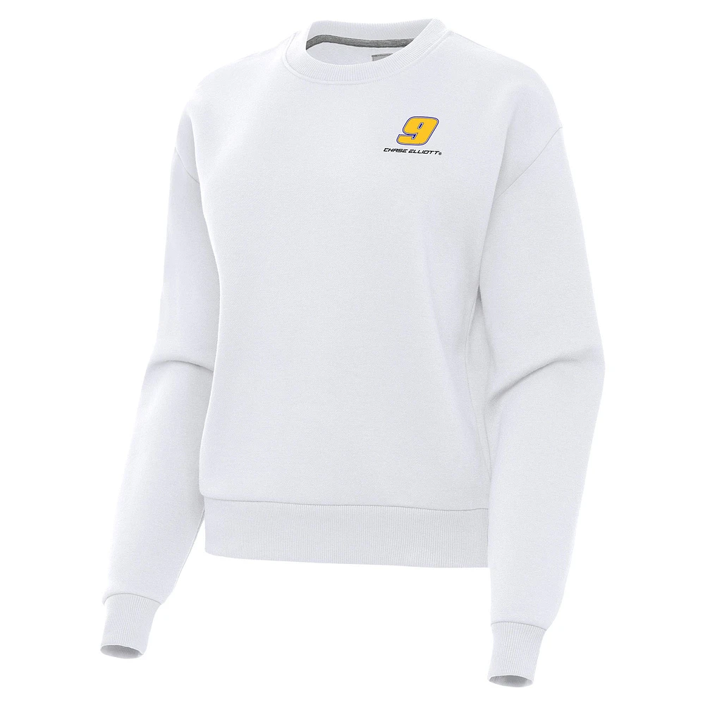 Women's Antigua White Chase Elliott Victory Pullover Sweatshirt