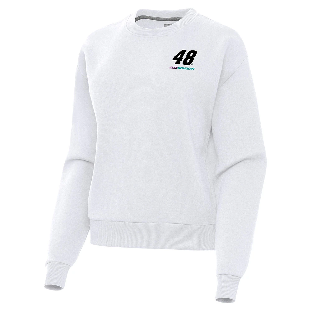 Women's Antigua White Alex Bowman Victory Pullover Sweatshirt