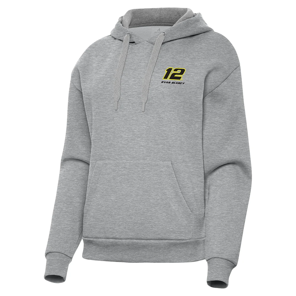 Women's Antigua Heather Gray Ryan Blaney Victory Pullover Hoodie