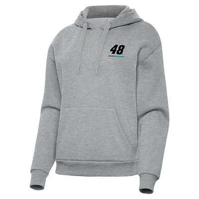 Women's Antigua Heather Gray Alex Bowman Victory Pullover Hoodie