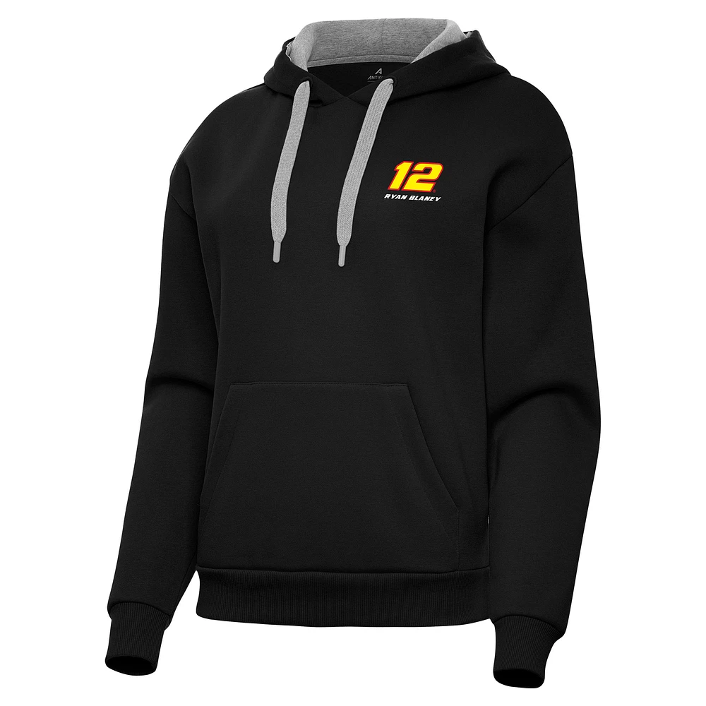 Women's Antigua Black Ryan Blaney Victory Pullover Hoodie