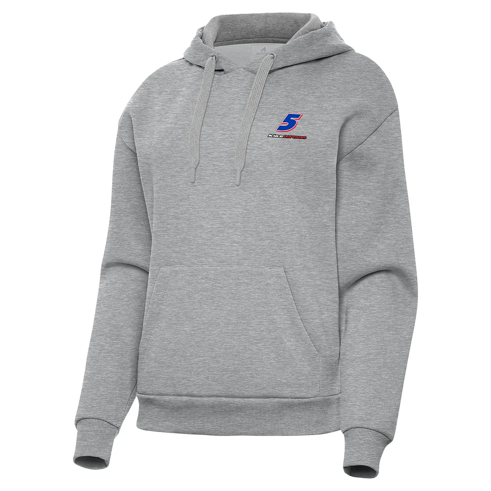 Women's Antigua Heather Gray Kyle Larson Victory Pullover Hoodie