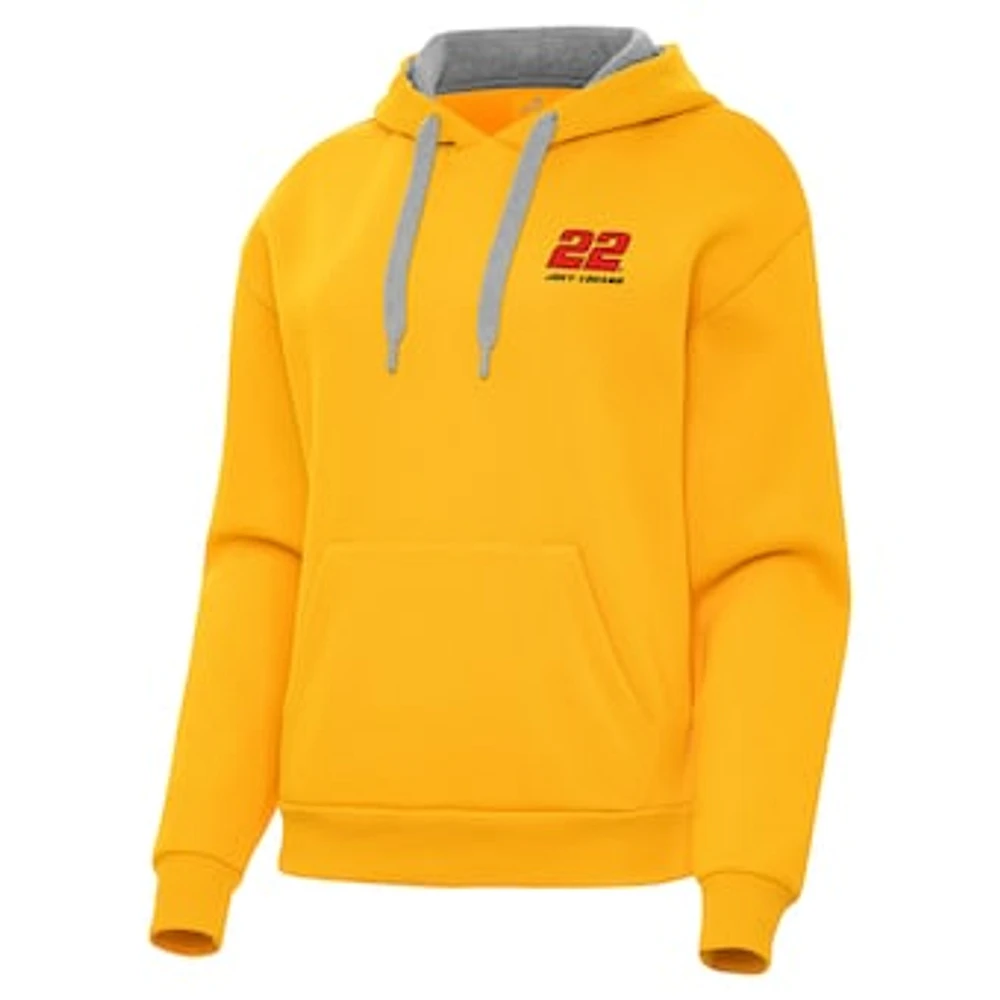 Women's Antigua Gold Joey Logano Victory Pullover Hoodie