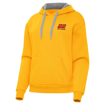 Women's Antigua Gold Joey Logano Victory Pullover Hoodie