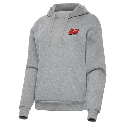 Women's Antigua Heather Gray Joey Logano Victory Pullover Hoodie