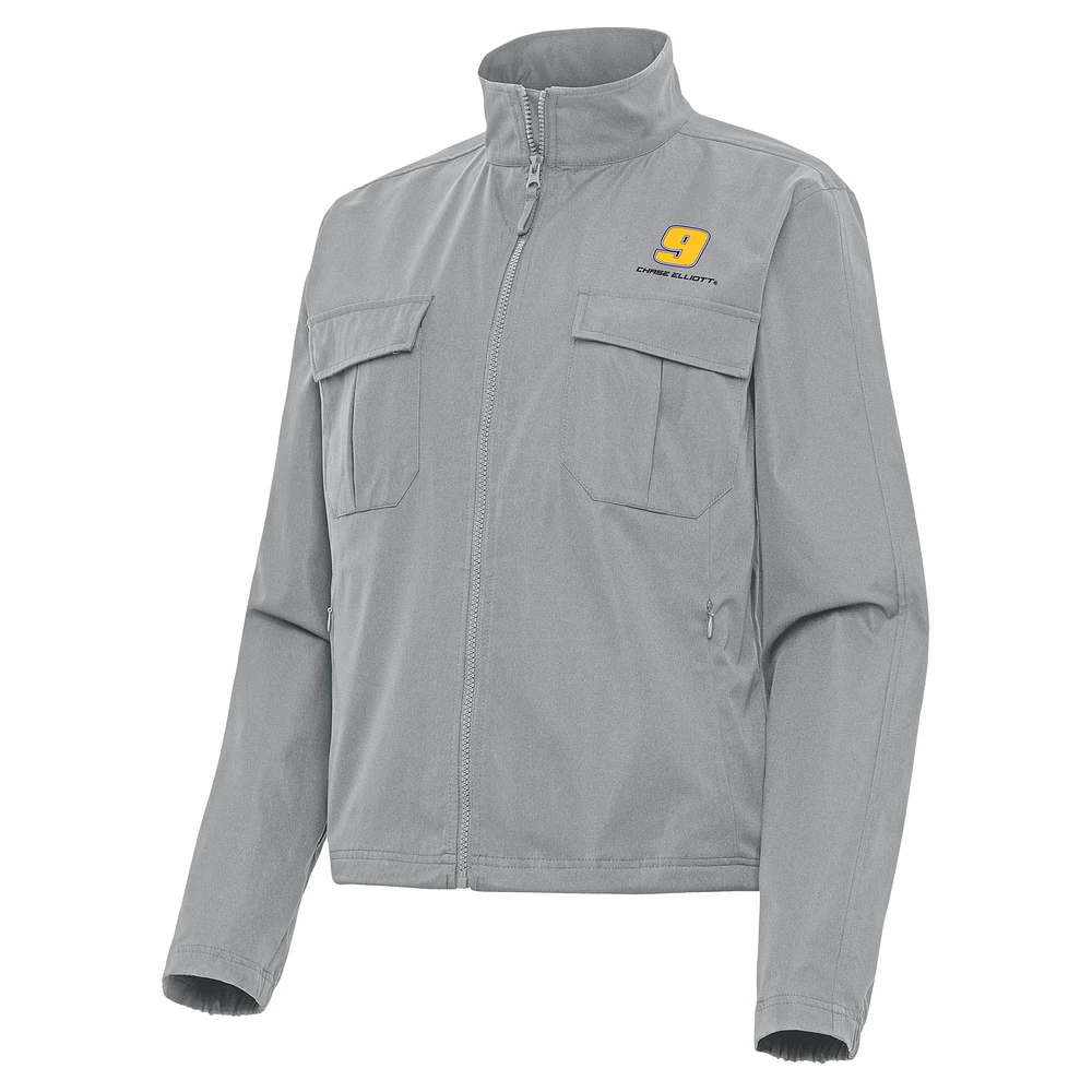 Women's Antigua Gray Chase Elliott Even Par Full-Zip Jacket