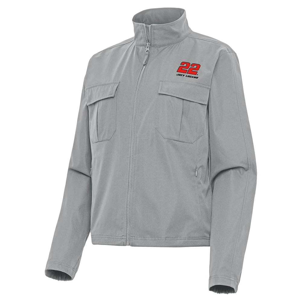 Women's Antigua Gray Joey Logano Even Par Full-Zip Jacket