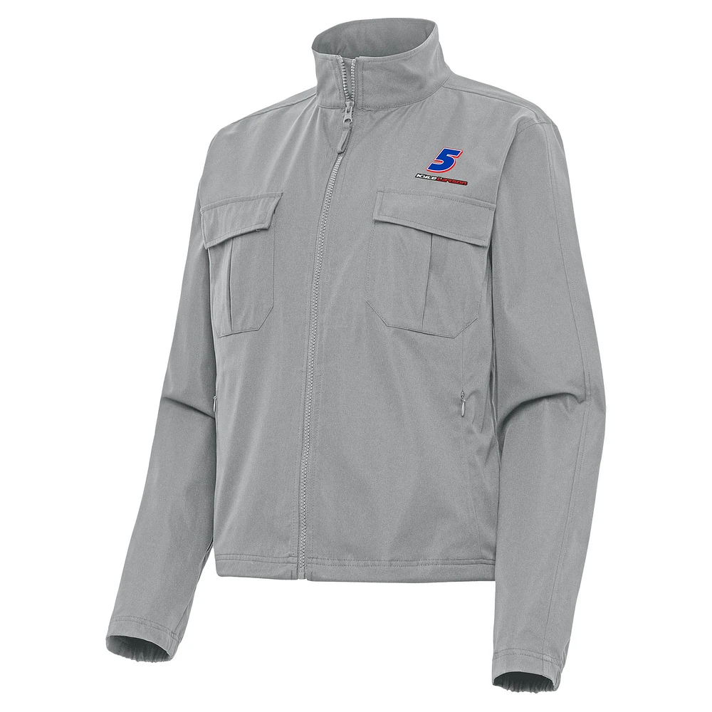 Women's Antigua Gray Kyle Larson Even Par Full-Zip Jacket