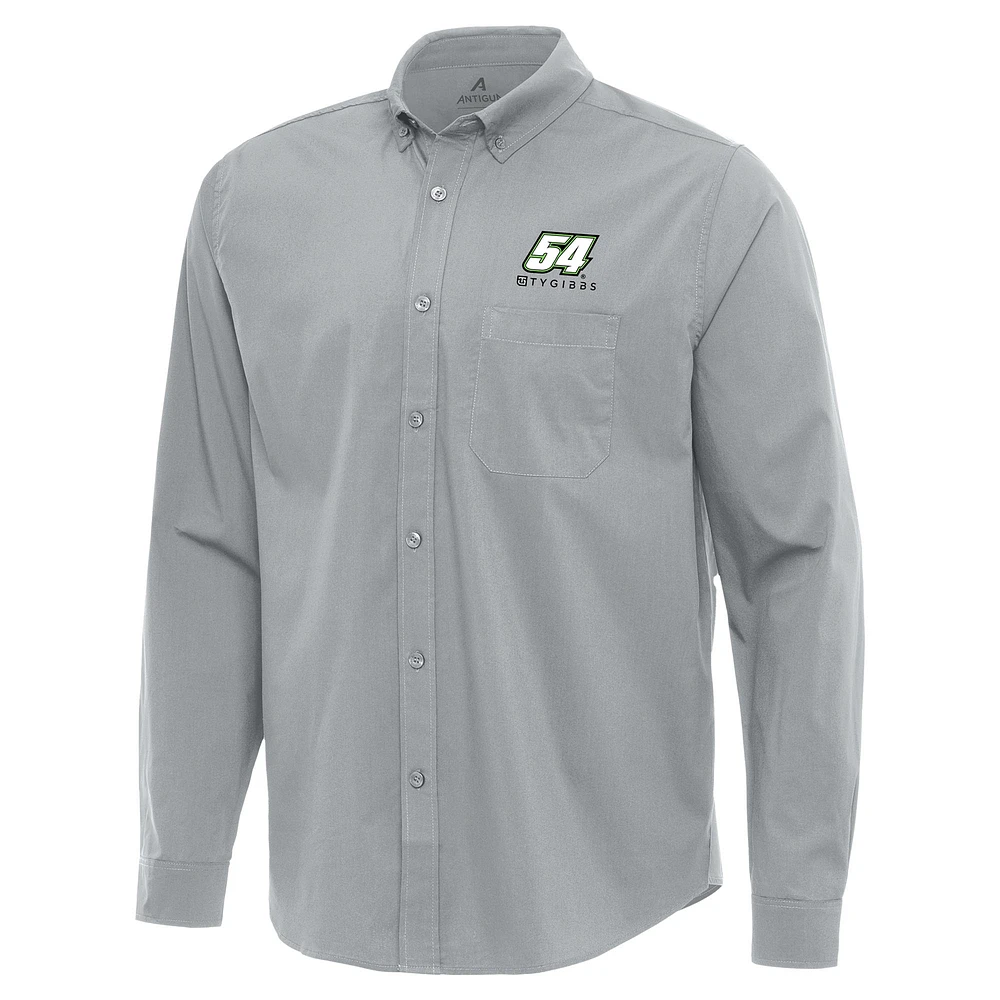 Men's Antigua Gray Ty Gibbs Flight Woven Tri-Blend Long Sleeve Button-Down Shirt