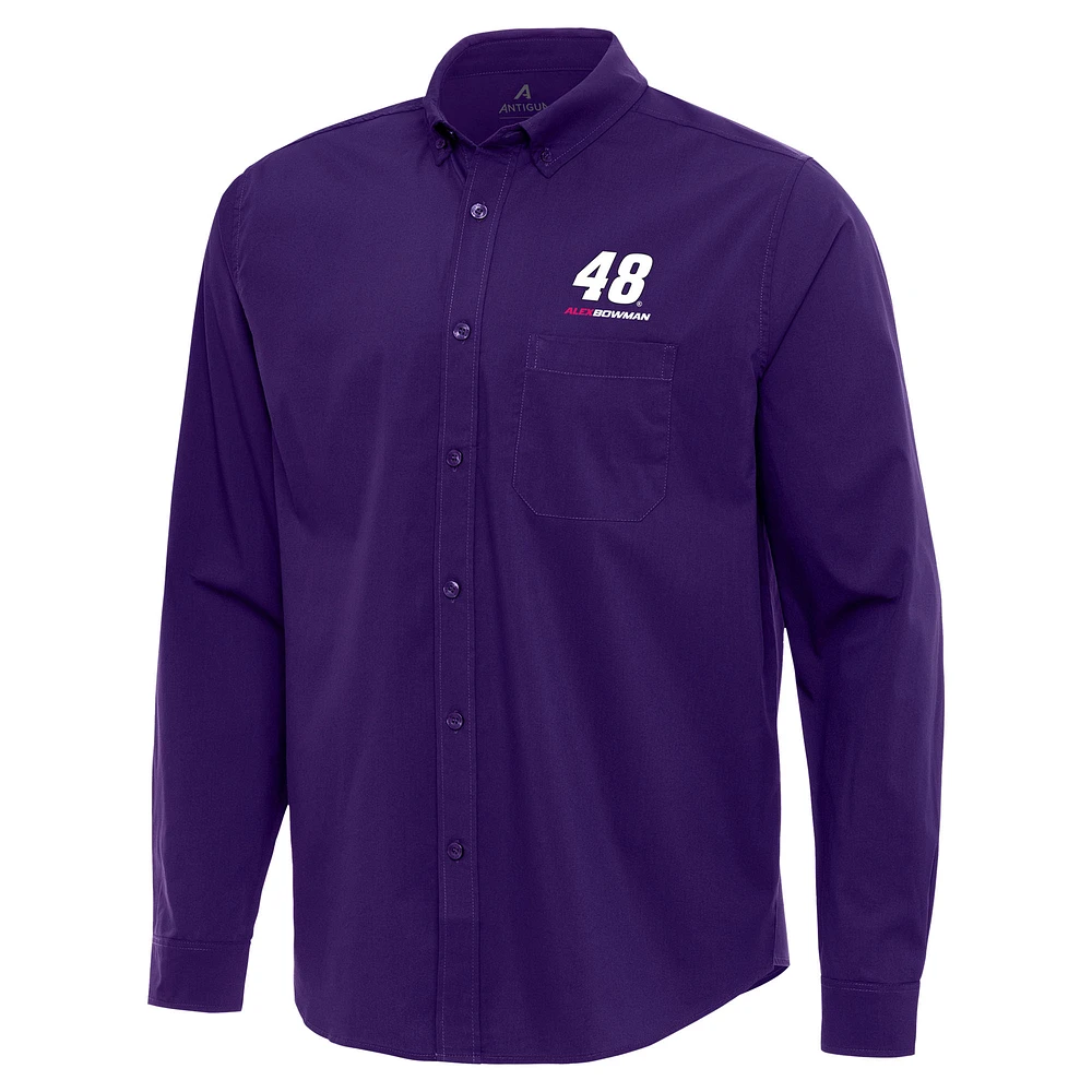 Men's Antigua Alex Bowman Flight Woven Tri-Blend Long Sleeve Button-Down Shirt