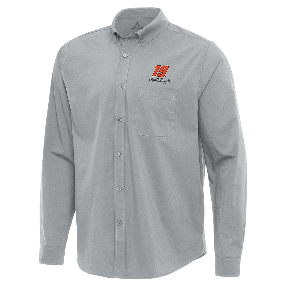 Men's Antigua Martin Truex Jr Flight Woven Tri-Blend Long Sleeve Button-Down Shirt