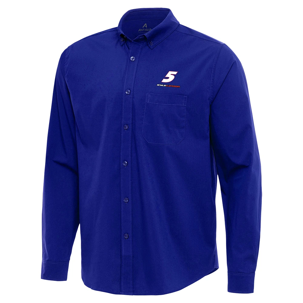 Men's Antigua Royal Kyle Larson Flight Woven Tri-Blend Long Sleeve Button-Down Shirt