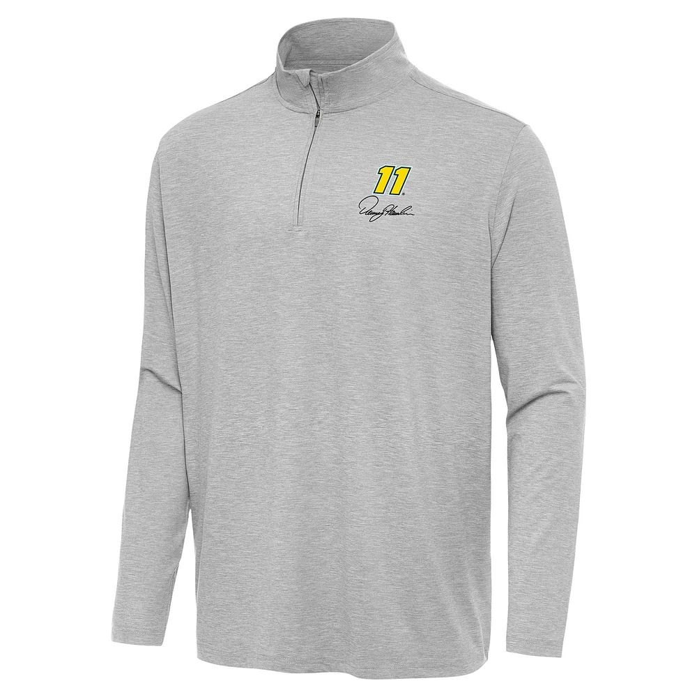 Men's Antigua Heather Gray Denny Hamlin Hunk Quarter-Zip Top