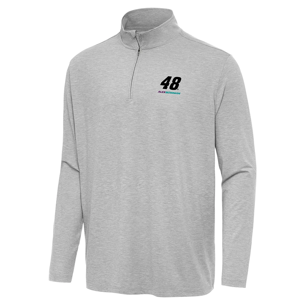 Men's Antigua Heather Gray Alex Bowman Hunk Quarter-Zip Top