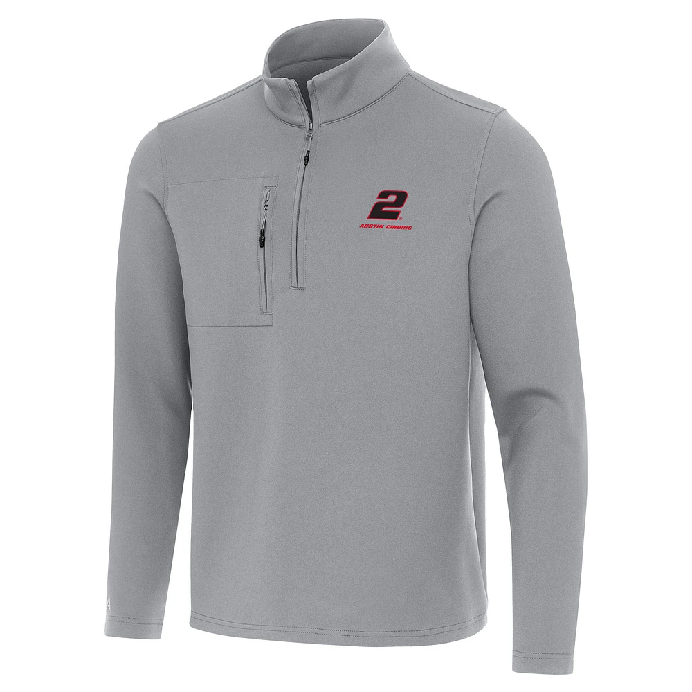 Men's Antigua Gray Austin Cindric Insider Quarter-Zip Top