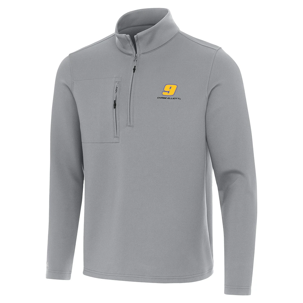 Men's Antigua Gray Chase Elliott Insider Quarter-Zip Top