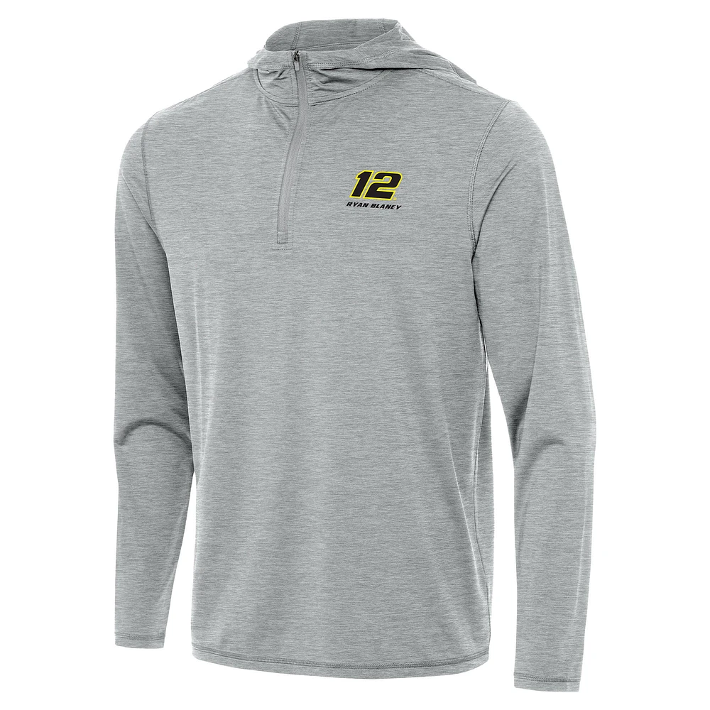 Men's Antigua Heather Gray Ryan Blaney Tidy Quarter-Zip Hoodie