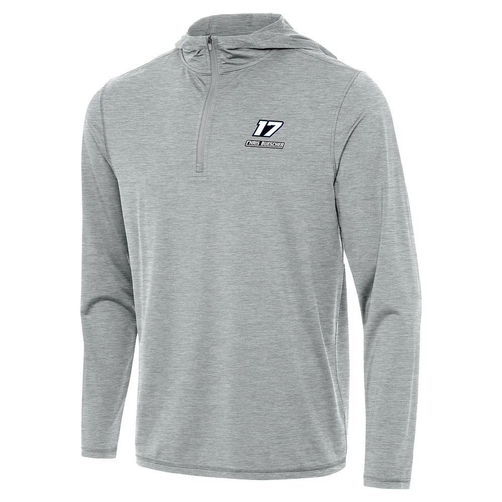 Men's Antigua Heather Gray Chris Buescher Tidy Quarter-Zip Hoodie