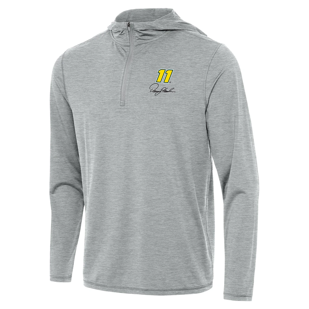 Men's Antigua Heather Gray Denny Hamlin Tidy Quarter-Zip Hoodie