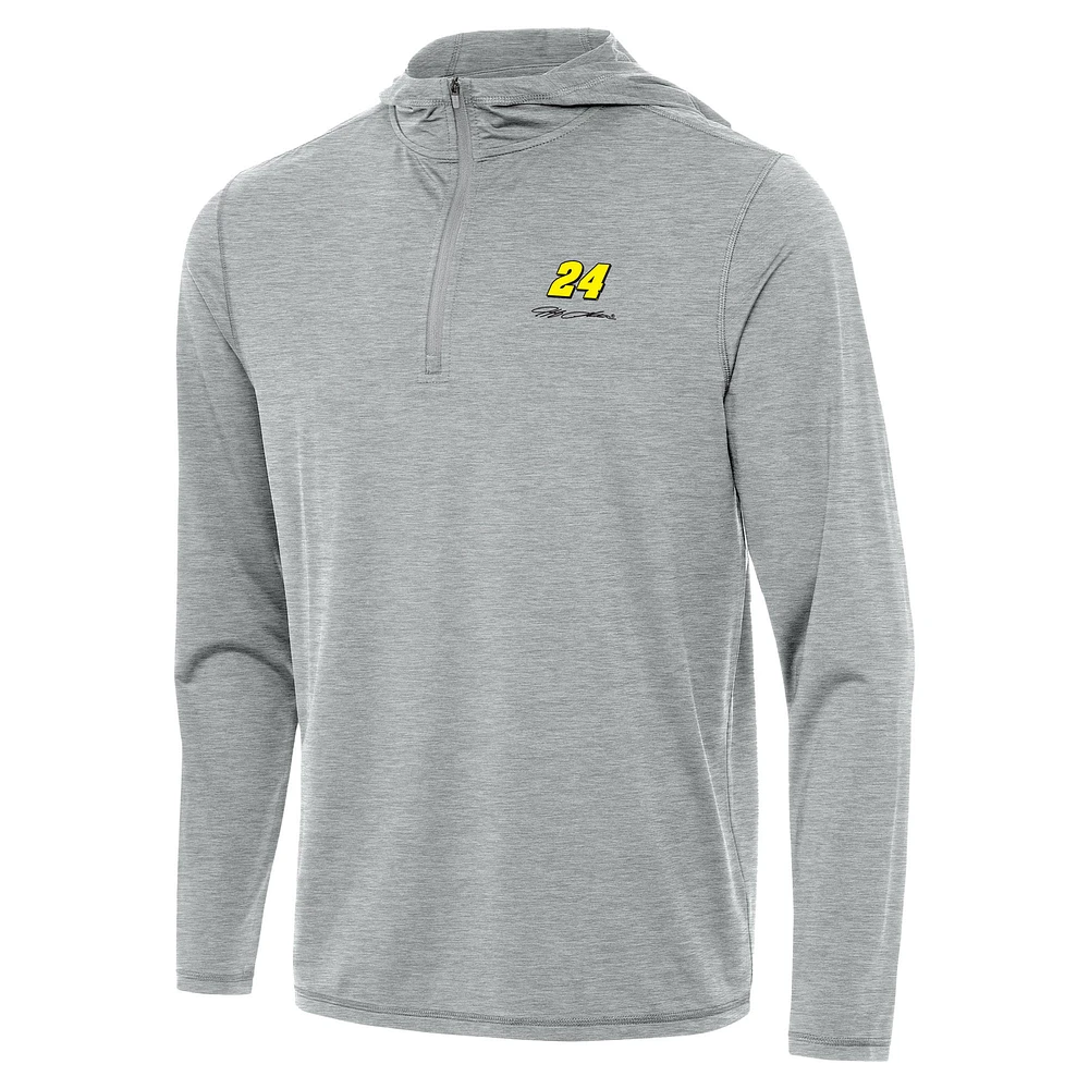Men's Antigua Heather Gray Jeff Gordon Tidy Quarter-Zip Hoodie