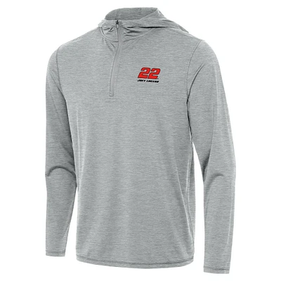 Men's Antigua Heather Gray Joey Logano Tidy Quarter-Zip Hoodie