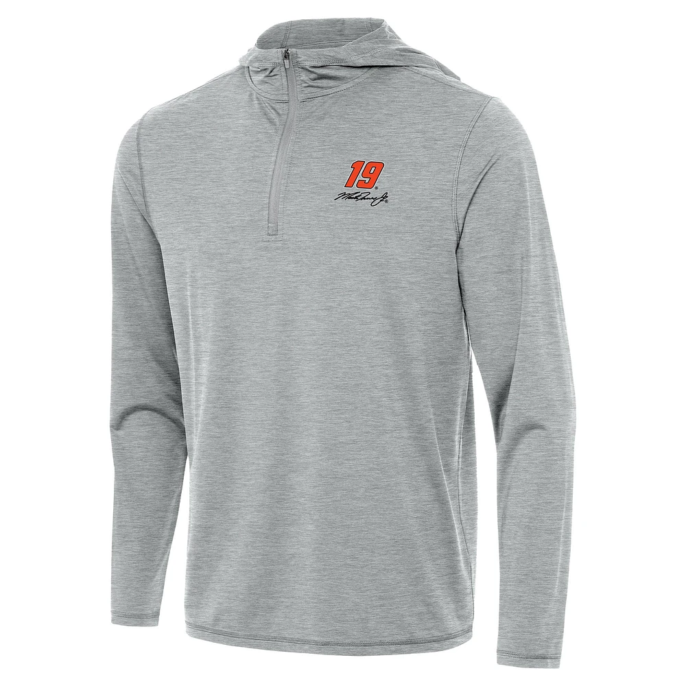 Men's Antigua Heather Gray Martin Truex Jr Tidy Quarter-Zip Hoodie