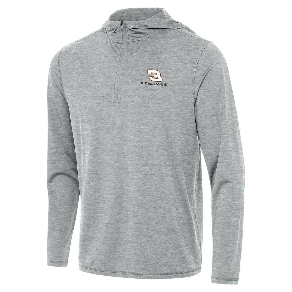 Men's Antigua Heather Gray Austin Dillon Tidy Quarter-Zip Hoodie