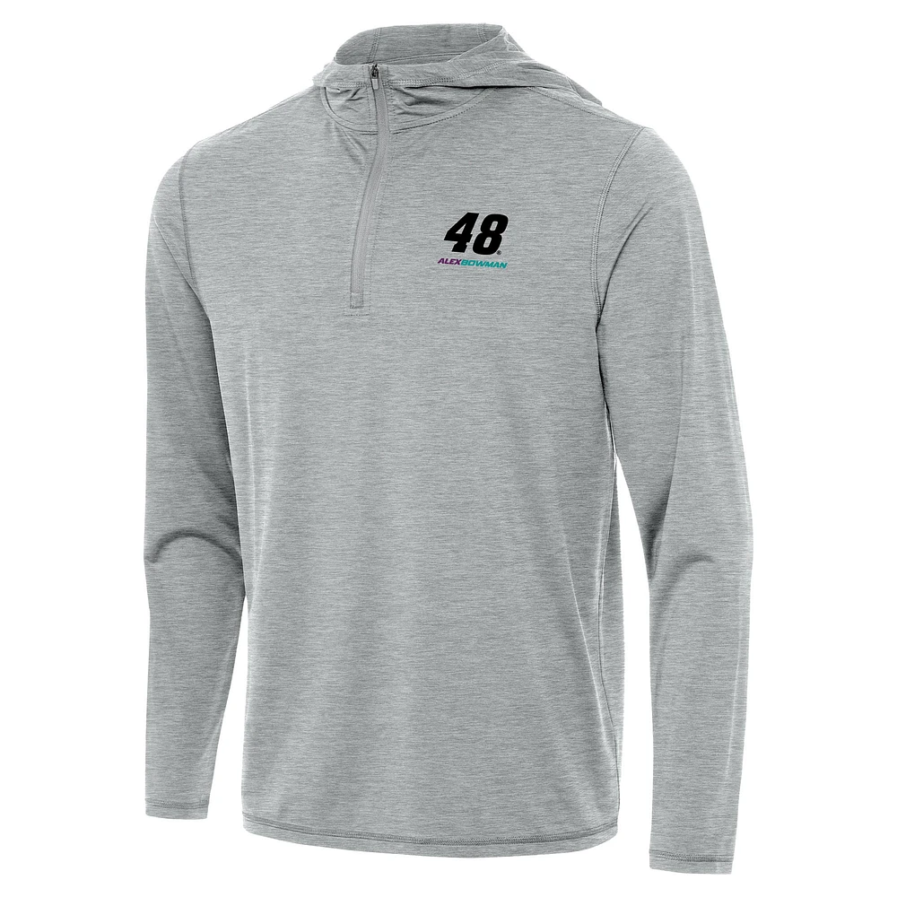 Men's Antigua Heather Gray Alex Bowman Tidy Quarter-Zip Hoodie