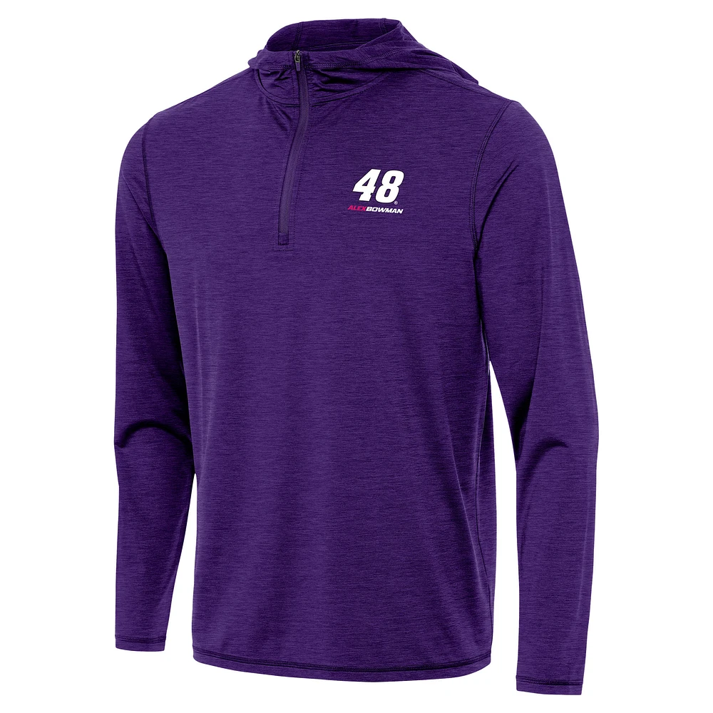 Men's Antigua Heather Purple Alex Bowman Tidy Quarter-Zip Hoodie