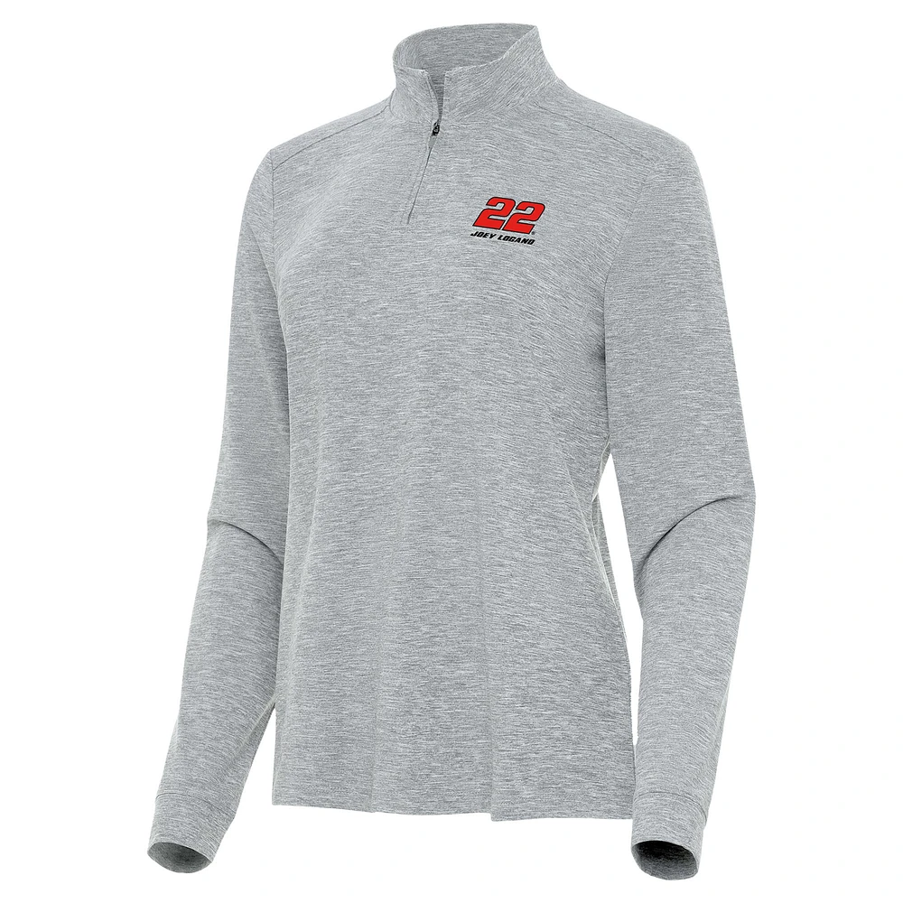 Women's Antigua Heather Gray Joey Logano Mentor Quarter-Zip Jacket