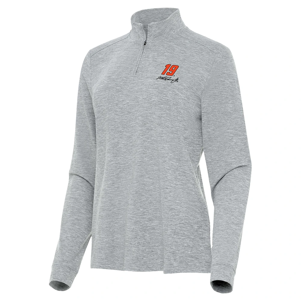 Women's Antigua Heather Gray Martin Truex Jr Mentor Quarter-Zip Jacket