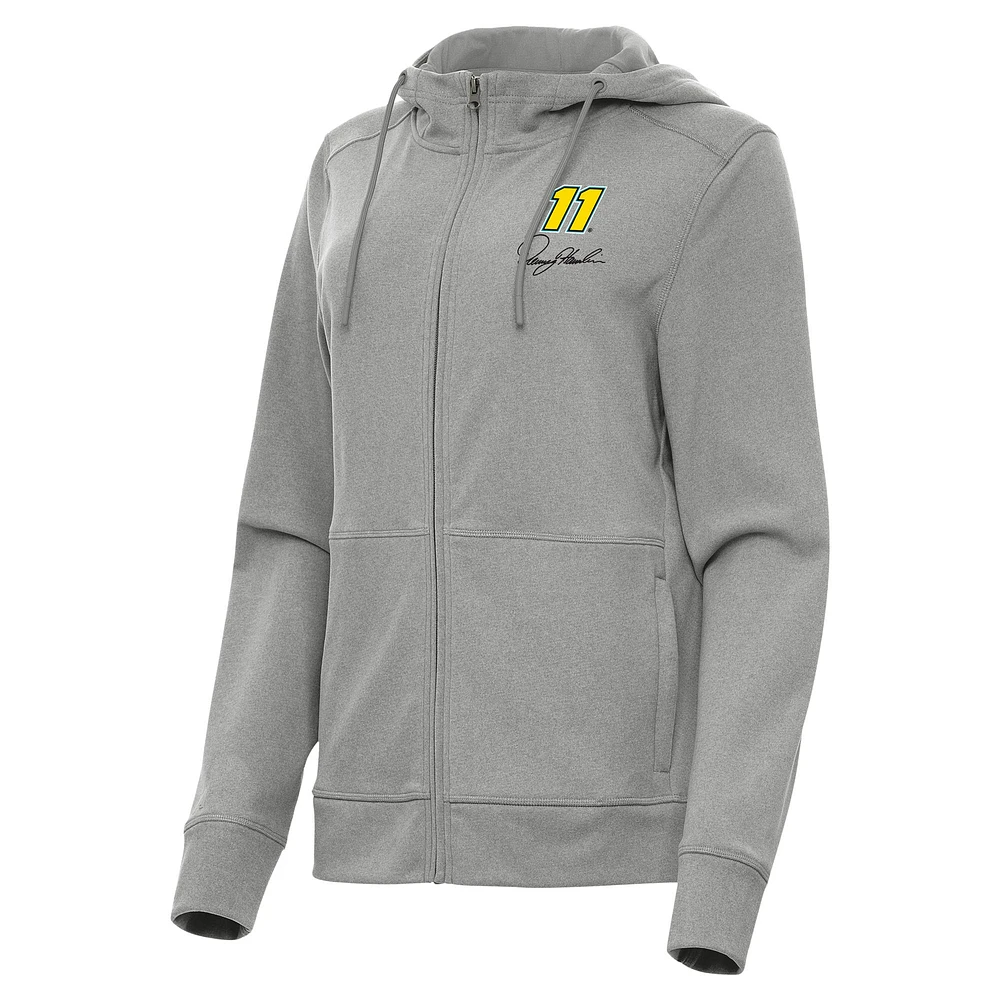 Women's Antigua Heather Gray Denny Hamlin Seeker Full-Zip Hoodie