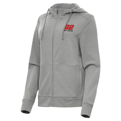 Women's Antigua Heather Gray Joey Logano Seeker Full-Zip Hoodie