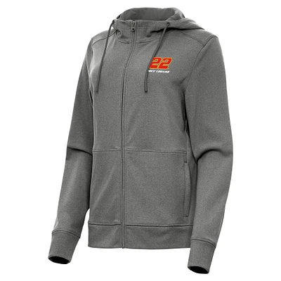 Women's Antigua Heather Black Joey Logano Seeker Full-Zip Hoodie