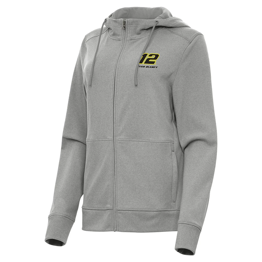 Women's Antigua Heather Gray Ryan Blaney Seeker Full-Zip Hoodie Jacket