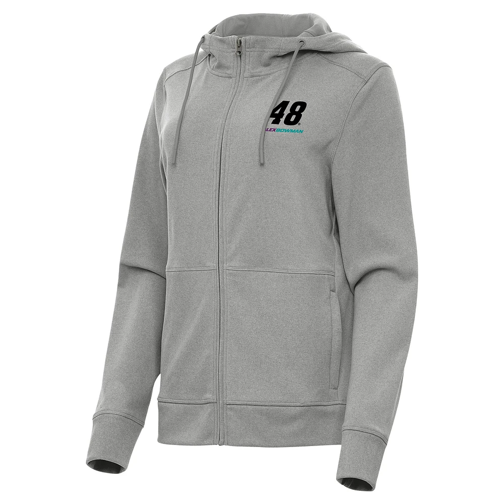 Women's Antigua Heather Gray Alex Bowman Seeker Full-Zip Hoodie Jacket