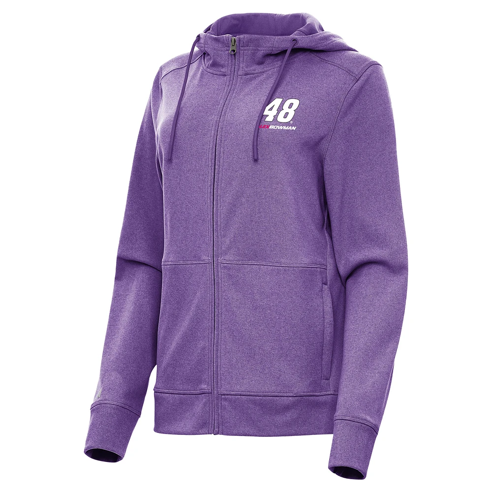 Women's Antigua Heather Purple Alex Bowman Seeker Full-Zip Hoodie