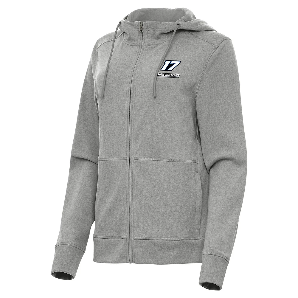 Women's Antigua Heather Gray Chris Buescher Seeker Full-Zip Hoodie
